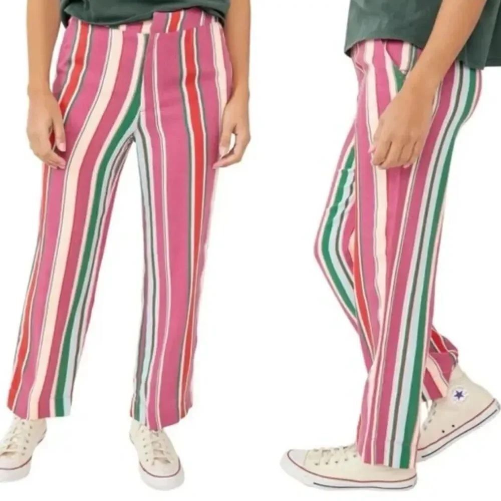 FREE PEOPLE La Paz Flare Pants Striped Magenta Purple Green 12